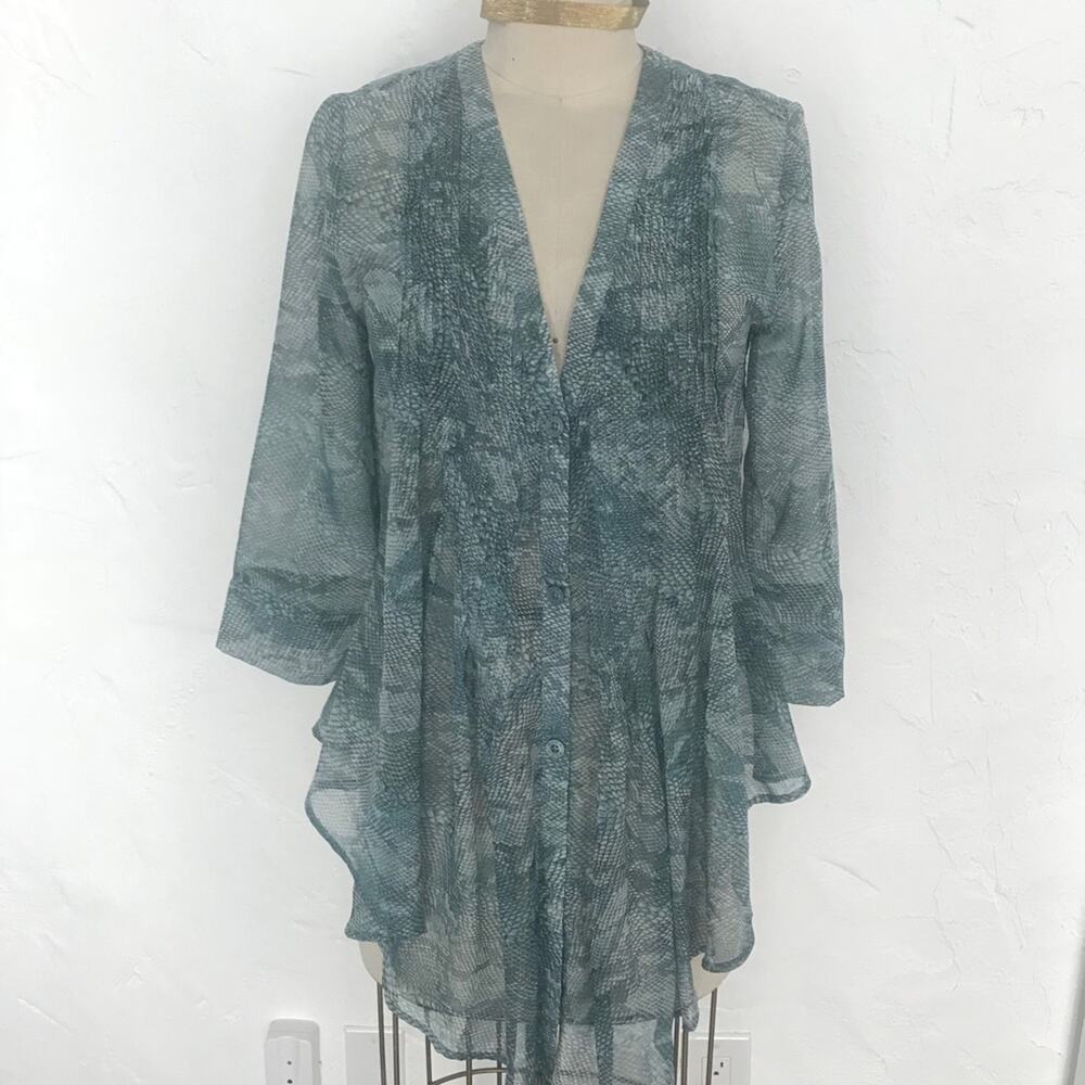 RVCA green snake skin sheer blouse tunic small